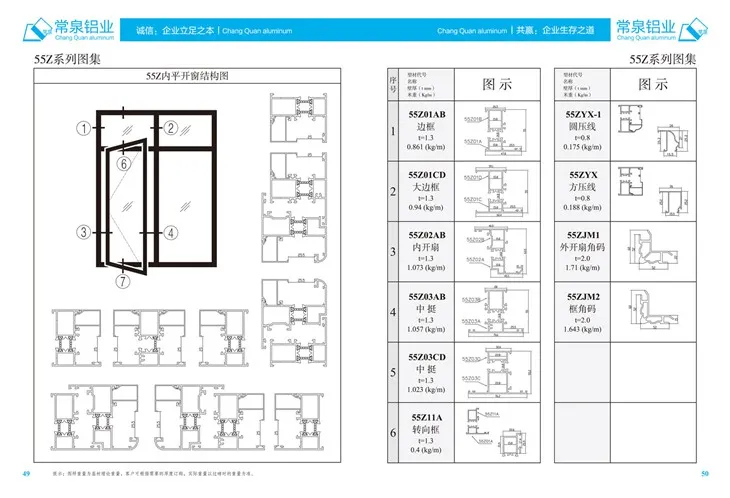 Profilés en aluminium extrudé pour la Chine Profilé d'extrusion en aluminium pour fenêtres et portes coulissantes Série 55Z mm